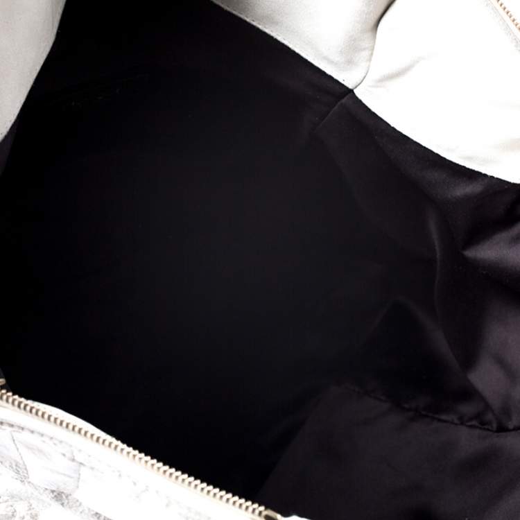 Pre Owned Yves Saint Laurent White Croc Embossed Patent Leather Medium Downtown Tote