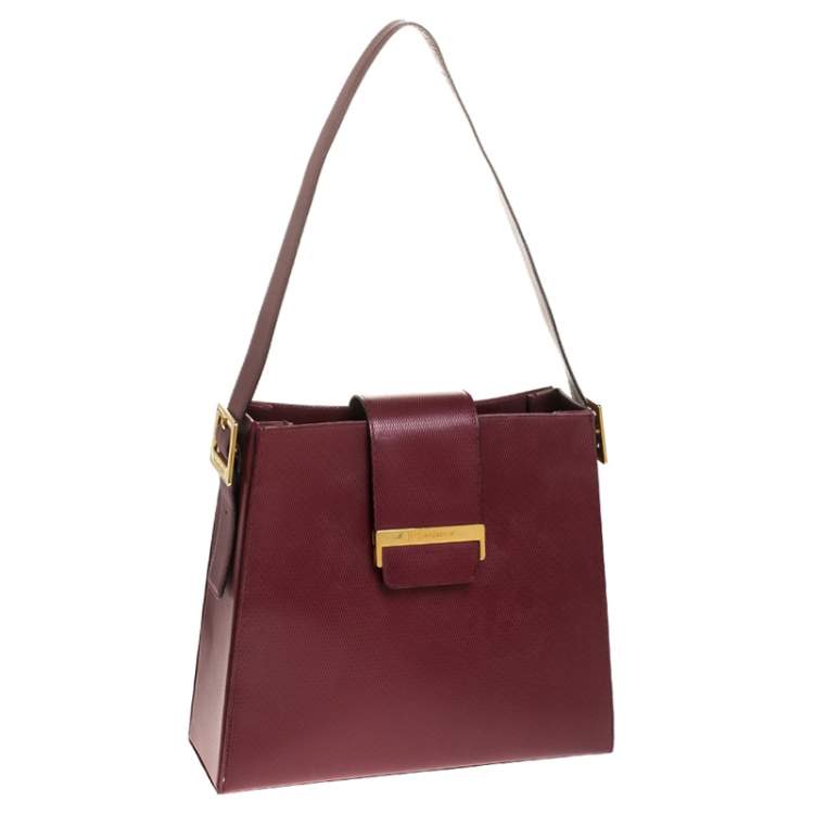 Pre Owned Yves Saint Laurent Red Lizard Embossed Leather Shoulder Bag