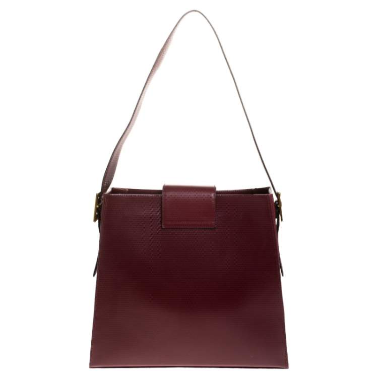 Pre Owned Yves Saint Laurent Red Lizard Embossed Leather Shoulder Bag