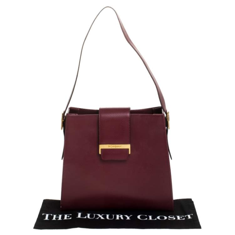 Pre Owned Yves Saint Laurent Red Lizard Embossed Leather Shoulder Bag