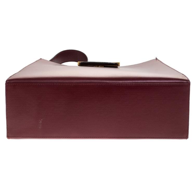 Pre Owned Yves Saint Laurent Red Lizard Embossed Leather Shoulder Bag