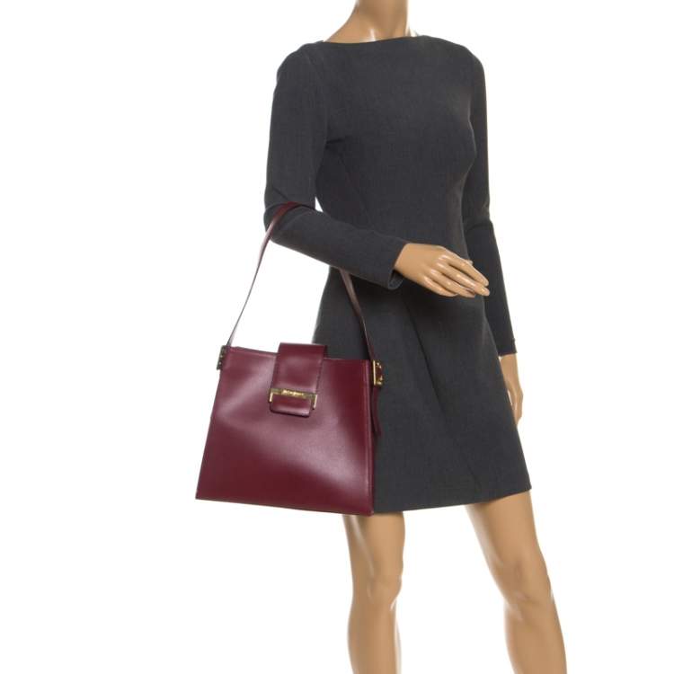 Pre Owned Yves Saint Laurent Red Lizard Embossed Leather Shoulder Bag