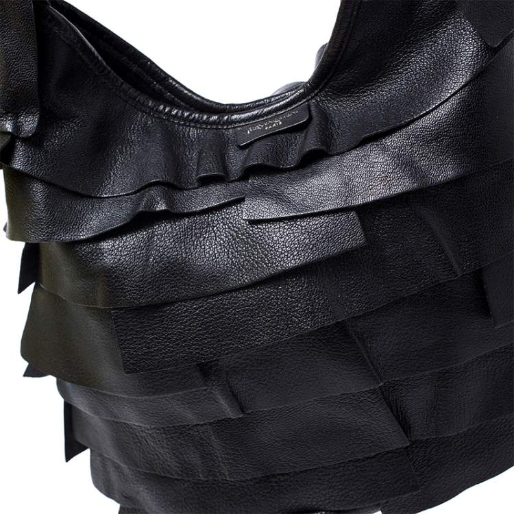 Pre Owned Saint Laurent Paris Black Ruffle Leather St Tropez Horn Hobo