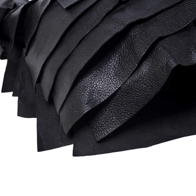 Pre Owned Saint Laurent Paris Black Ruffle Leather St Tropez Horn Hobo