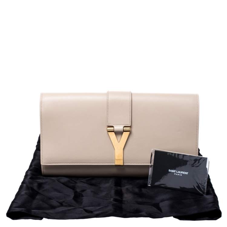 Pre Owned Saint Laurent Paris Beige Leather Ligne Y Clutch  