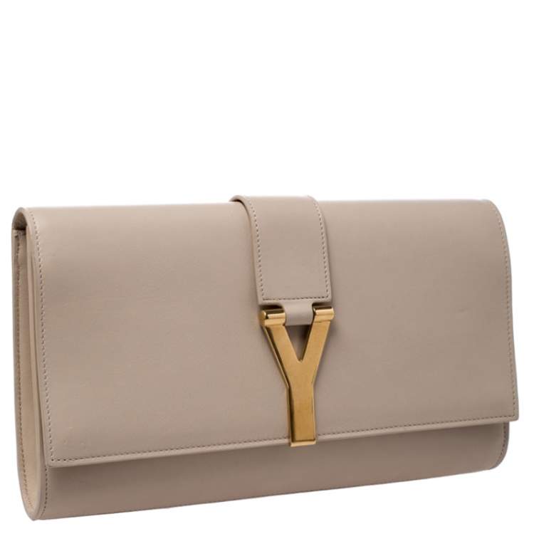 Pre Owned Saint Laurent Paris Beige Leather Ligne Y Clutch  
