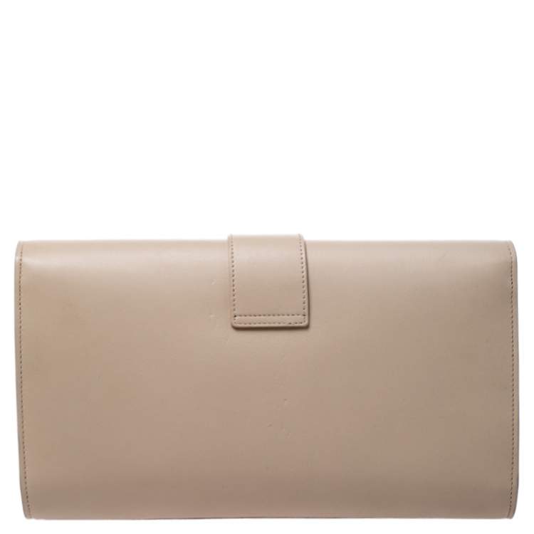 Pre Owned Saint Laurent Paris Beige Leather Ligne Y Clutch  