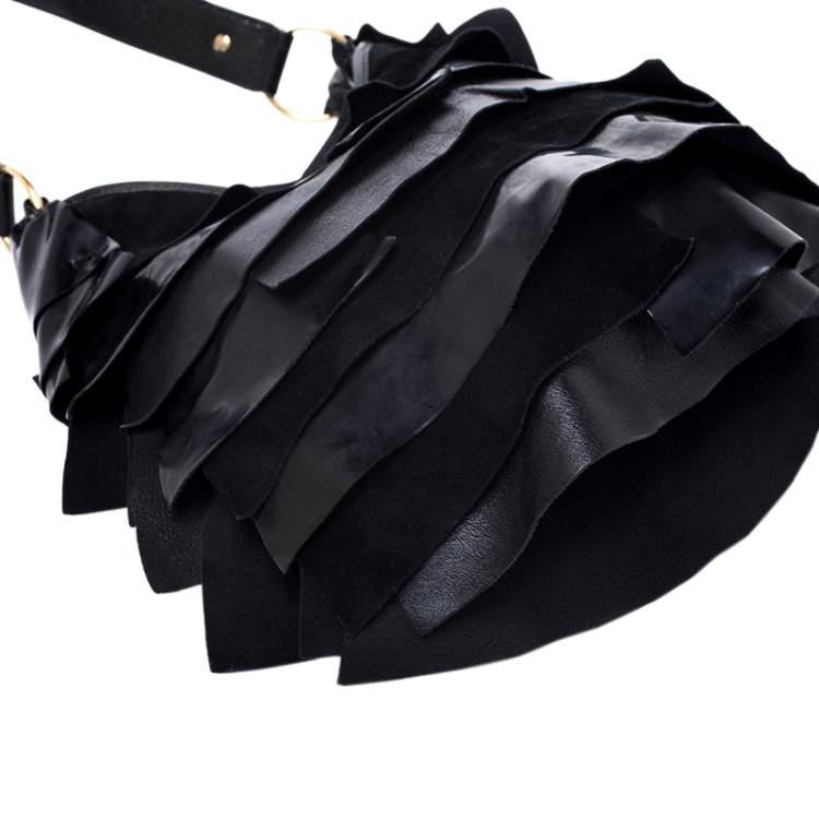 Pre Owned Yves Saint Laurent Black Suede and Patent Leather St. Tropez Shoulder Bag