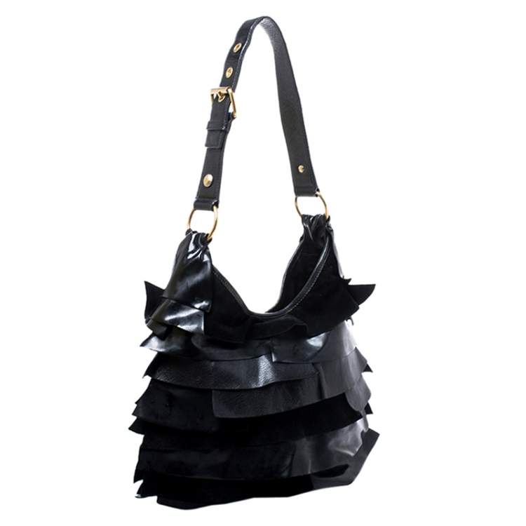 Pre Owned Yves Saint Laurent Black Suede and Patent Leather St. Tropez Shoulder Bag