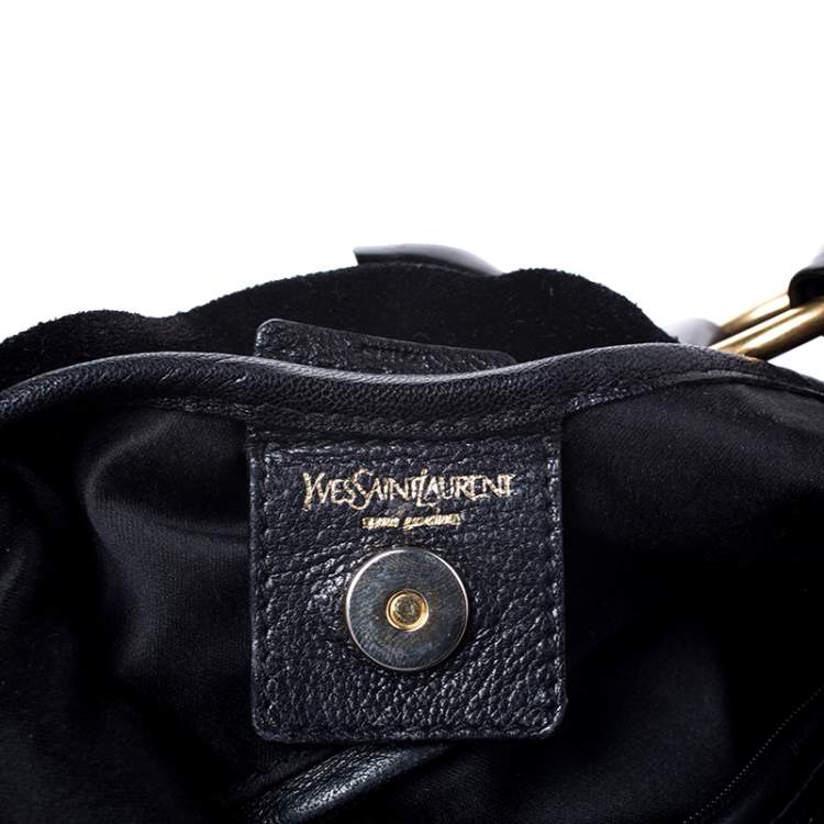 Pre Owned Yves Saint Laurent Black Suede and Patent Leather St. Tropez Shoulder Bag