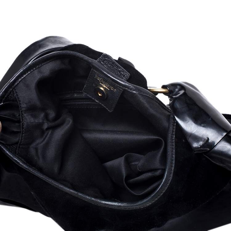 Pre Owned Yves Saint Laurent Black Suede and Patent Leather St. Tropez Shoulder Bag