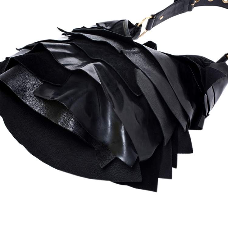 Pre Owned Yves Saint Laurent Black Suede and Patent Leather St. Tropez Shoulder Bag