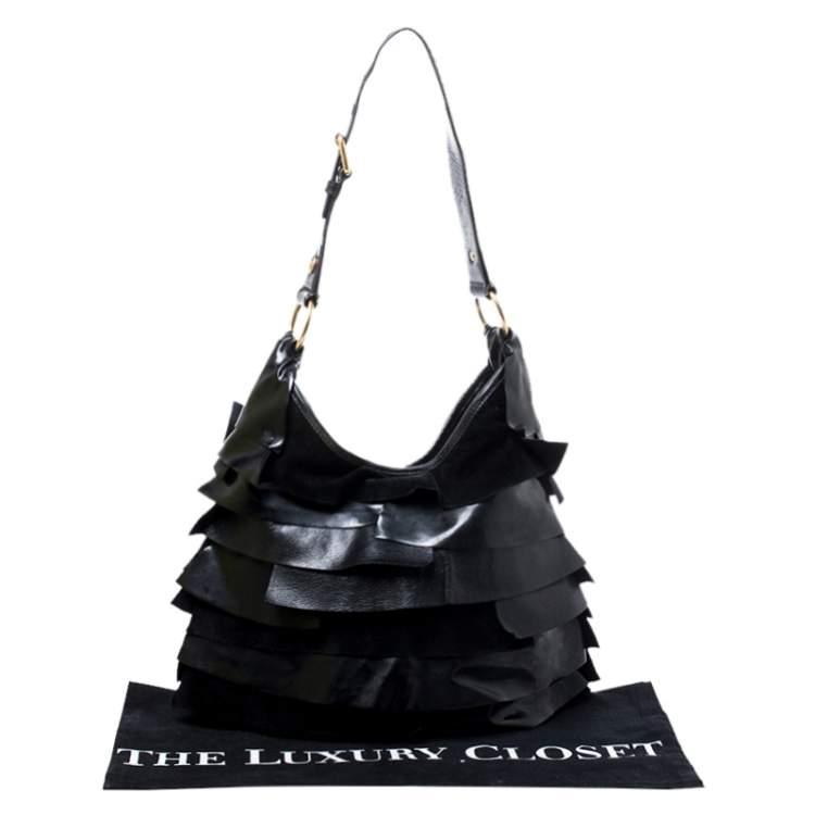 Pre Owned Yves Saint Laurent Black Suede and Patent Leather St. Tropez Shoulder Bag