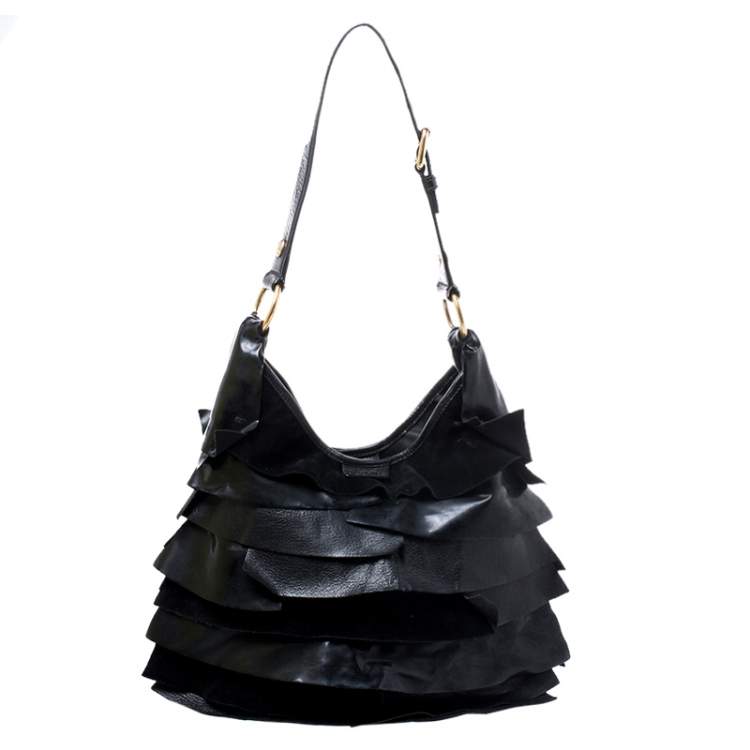 Pre Owned Yves Saint Laurent Black Suede and Patent Leather St. Tropez Shoulder Bag