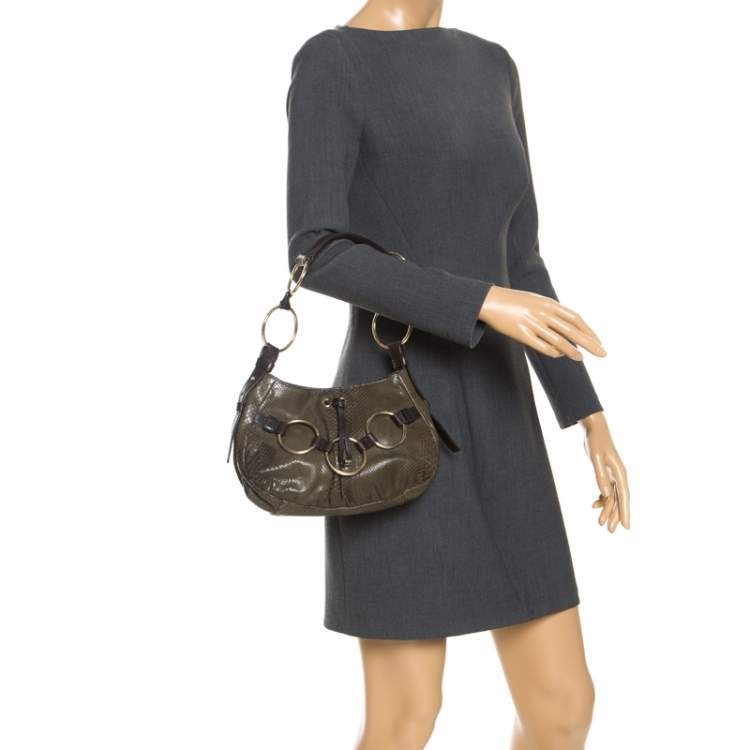 مملوكة مسبقًا Yves Saint Laurent Dark Green Snakeskin Ring Hobo