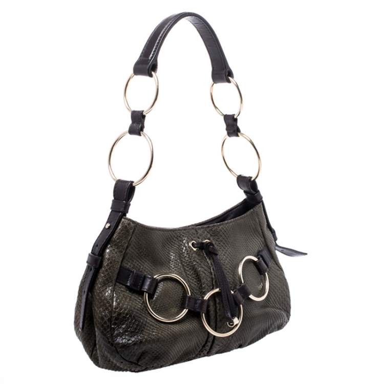 مملوكة مسبقًا Yves Saint Laurent Dark Green Snakeskin Ring Hobo