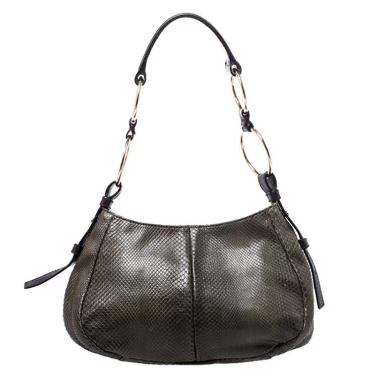 مملوكة مسبقًا Yves Saint Laurent Dark Green Snakeskin Ring Hobo