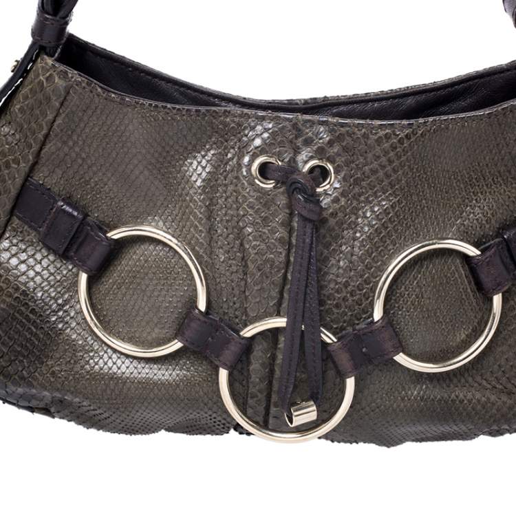 مملوكة مسبقًا Yves Saint Laurent Dark Green Snakeskin Ring Hobo