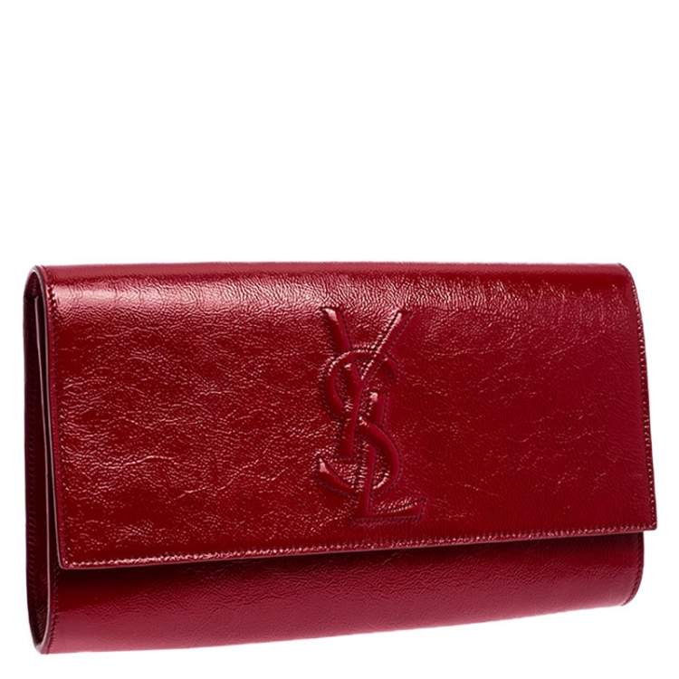 Pre Owned Saint Laurent Paris Red Patent Leather Belle De Jour Flap Clutch