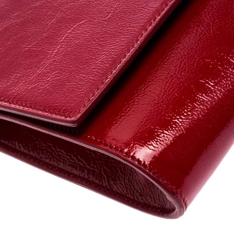 Pre Owned Saint Laurent Paris Red Patent Leather Belle De Jour Flap Clutch