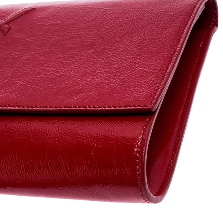 Pre Owned Saint Laurent Paris Red Patent Leather Belle De Jour Flap Clutch