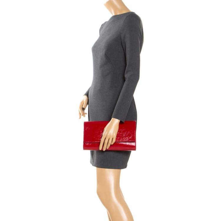 Pre Owned Saint Laurent Paris Red Patent Leather Belle De Jour Flap Clutch