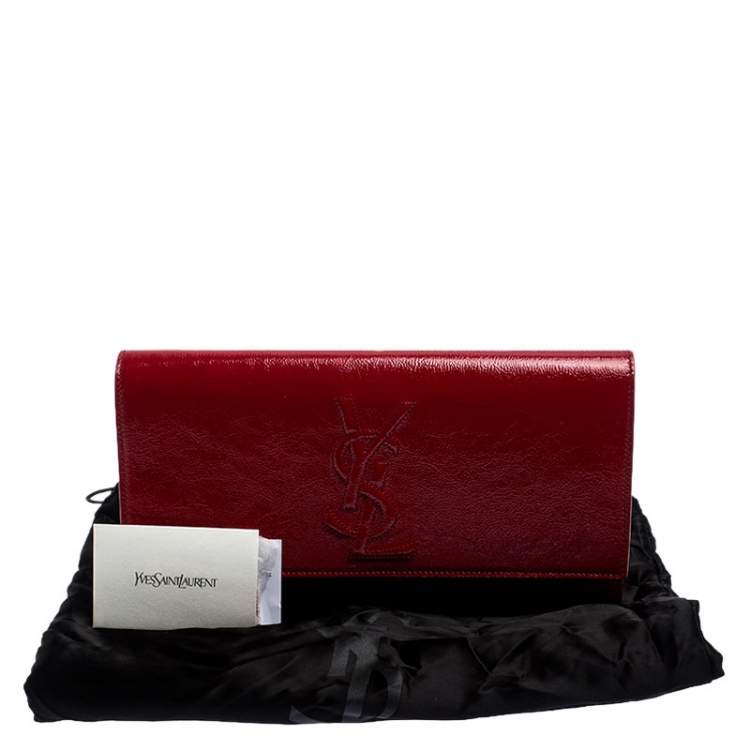 Pre Owned Saint Laurent Paris Red Patent Leather Belle De Jour Flap Clutch