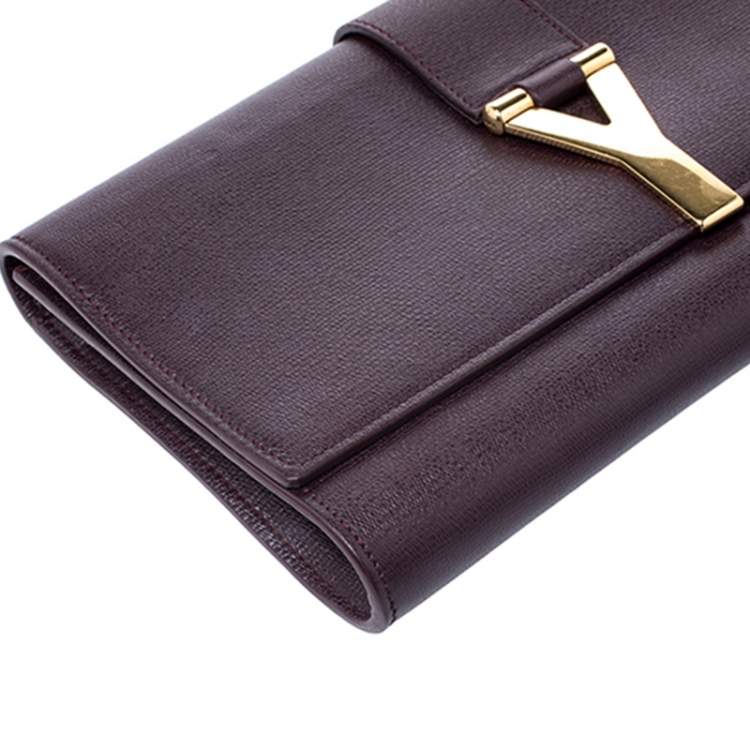 Pre Owned Saint Laurent Brown Leather Y Line Clutch
