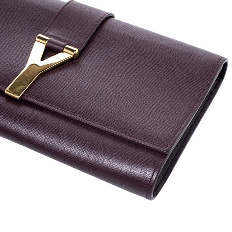 Pre Owned Saint Laurent Brown Leather Y Line Clutch
