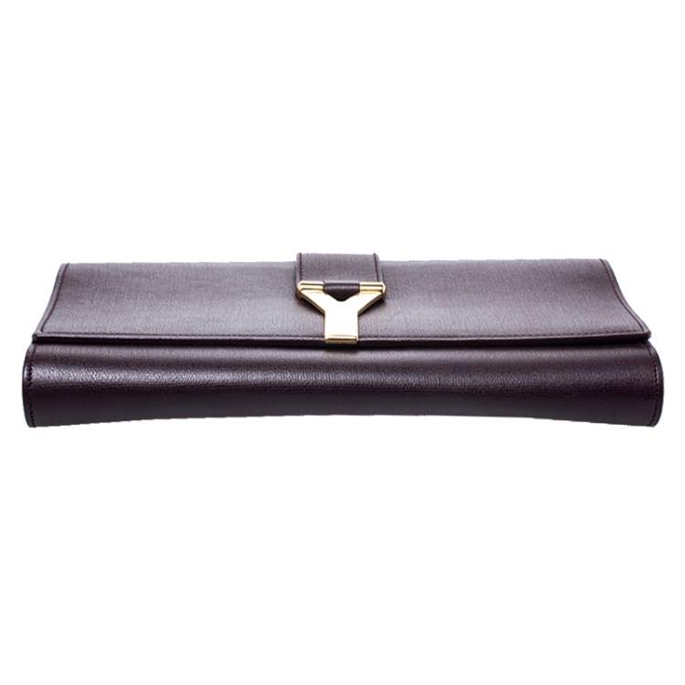 Pre Owned Saint Laurent Brown Leather Y Line Clutch