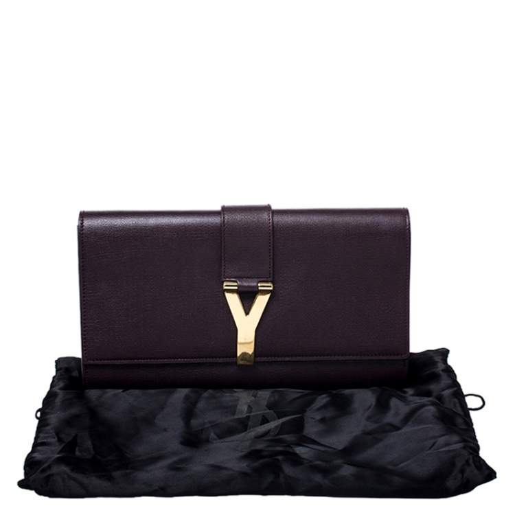 Pre Owned Saint Laurent Brown Leather Y Line Clutch