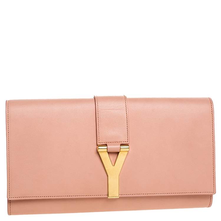 Pre Owned Saint Laurent Paris Peach Leather Y-Ligne Clutch