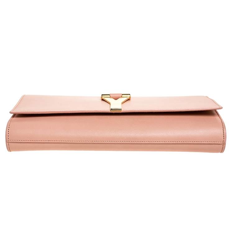 Pre Owned Saint Laurent Paris Peach Leather Y-Ligne Clutch