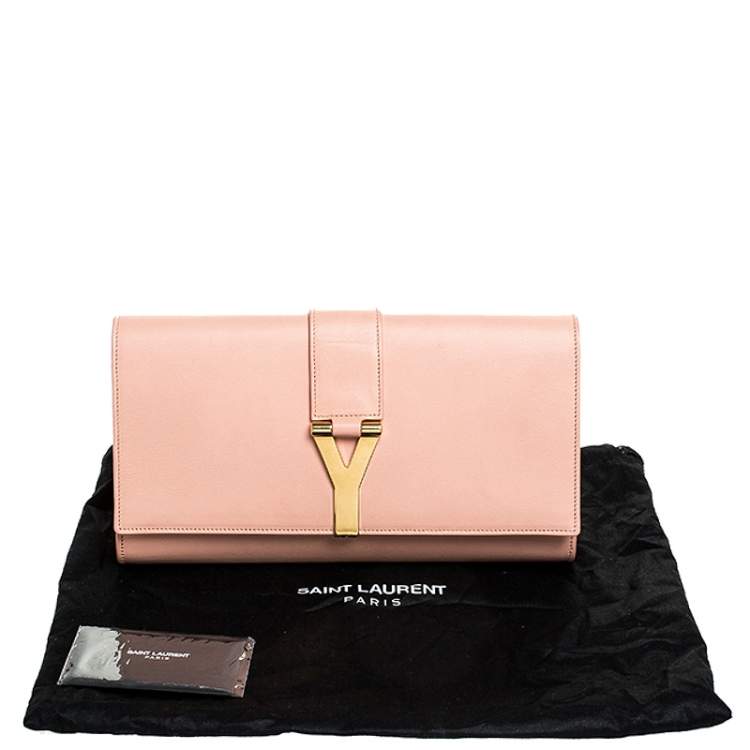 Pre Owned Saint Laurent Paris Peach Leather Y-Ligne Clutch