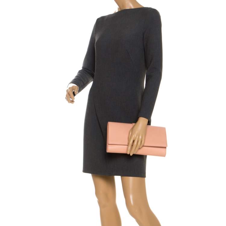 Pre Owned Saint Laurent Paris Peach Leather Y-Ligne Clutch