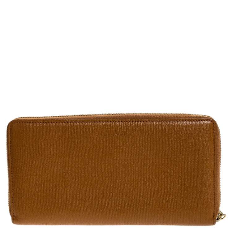 Pre Owned Saint Laurent Paris Yellow Leather Zip Around Wallet