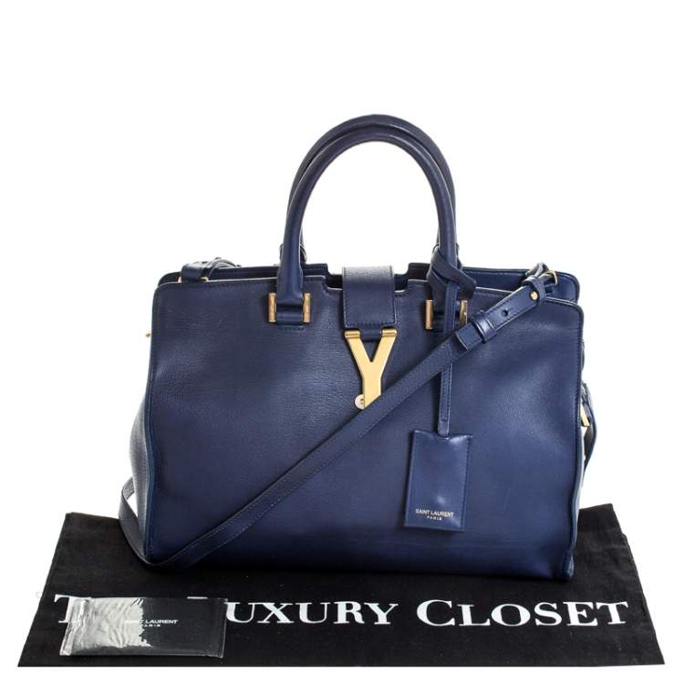 Pre Owned Saint Laurent Paris Blue Leather Small Cabas Chyc Tote