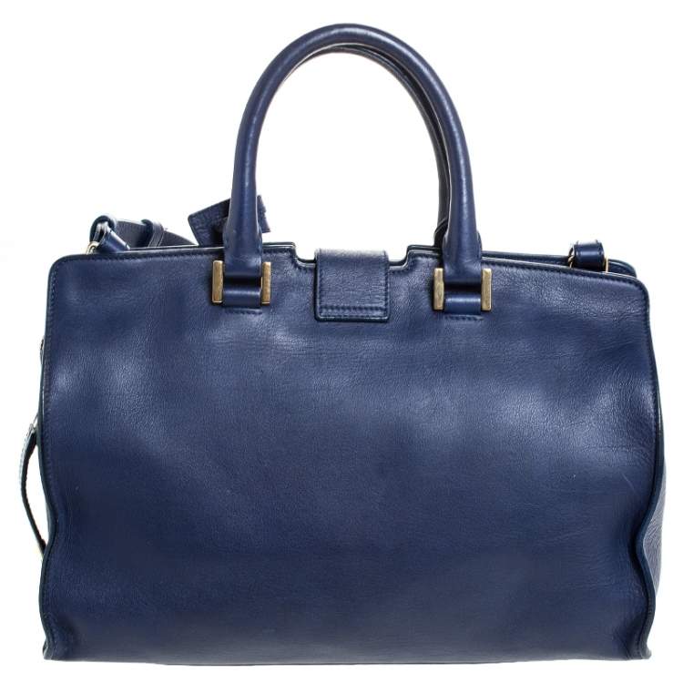 Pre Owned Saint Laurent Paris Blue Leather Small Cabas Chyc Tote