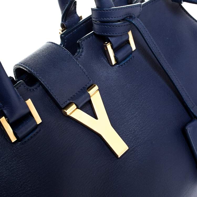 Pre Owned Saint Laurent Paris Blue Leather Small Cabas Chyc Tote