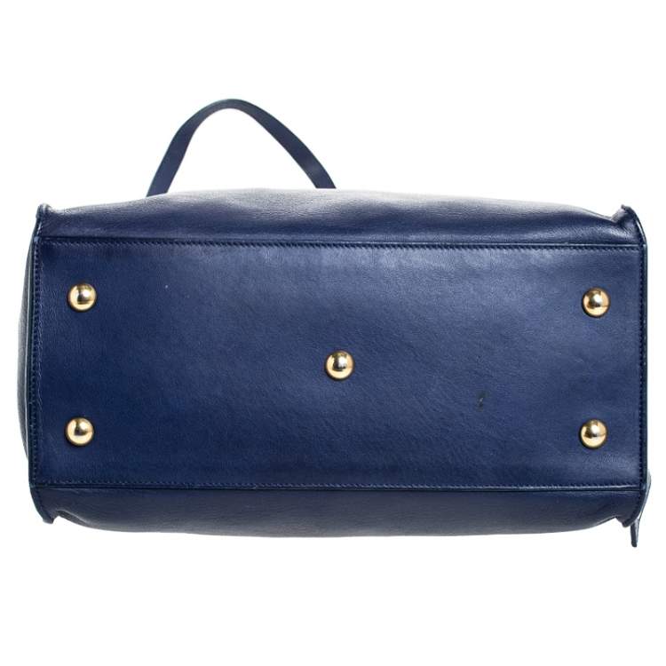 Pre Owned Saint Laurent Paris Blue Leather Small Cabas Chyc Tote