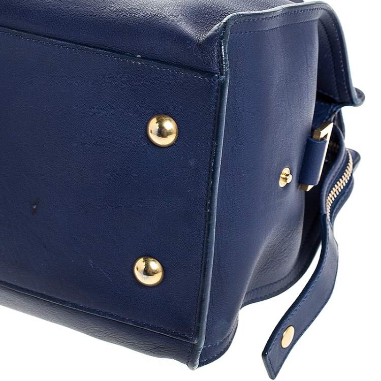 Pre Owned Saint Laurent Paris Blue Leather Small Cabas Chyc Tote