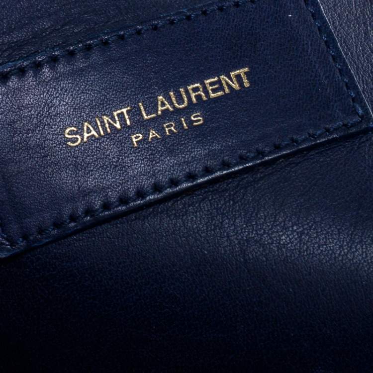 Pre Owned Saint Laurent Paris Blue Leather Small Cabas Chyc Tote