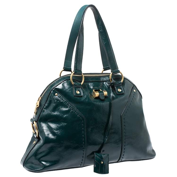 Pre Owned Yves Saint Laurent Green Leather Large Muse Satchel