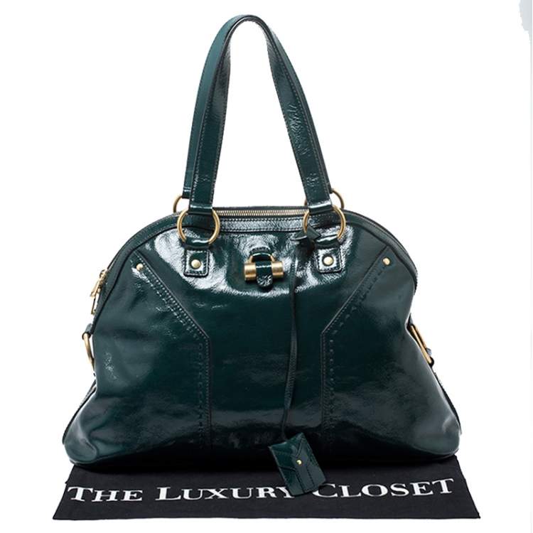 Pre Owned Yves Saint Laurent Green Leather Large Muse Satchel
