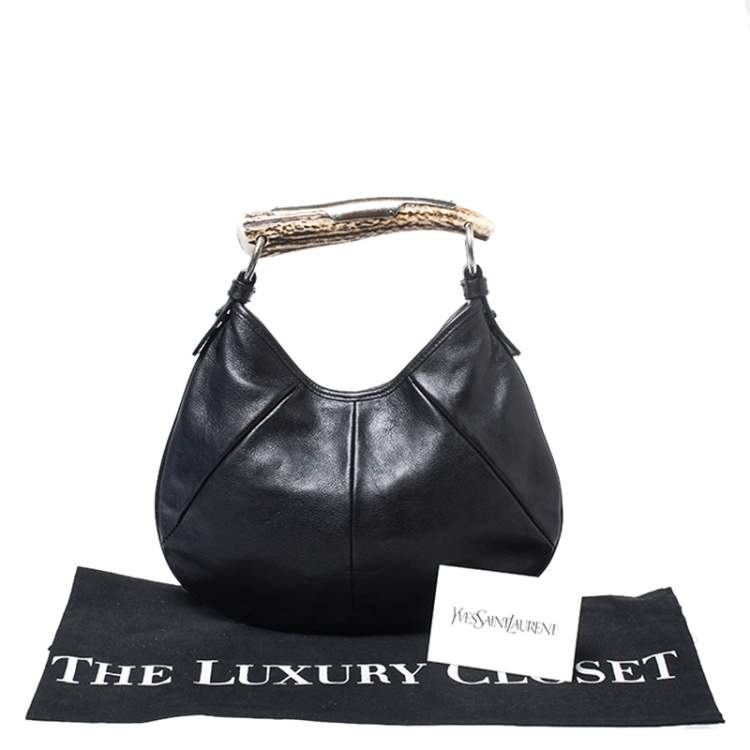 Pre Owned Yves Saint Laurent Black Leather Mini Mombasa Hobo