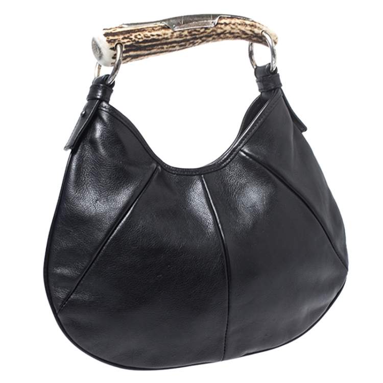 Pre Owned Yves Saint Laurent Black Leather Mini Mombasa Hobo