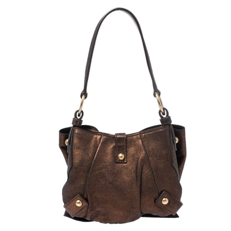 Pre Owned Yves Saint Laurent Metallic Bronze Leather Mini Sac Bow Shoulder Bag