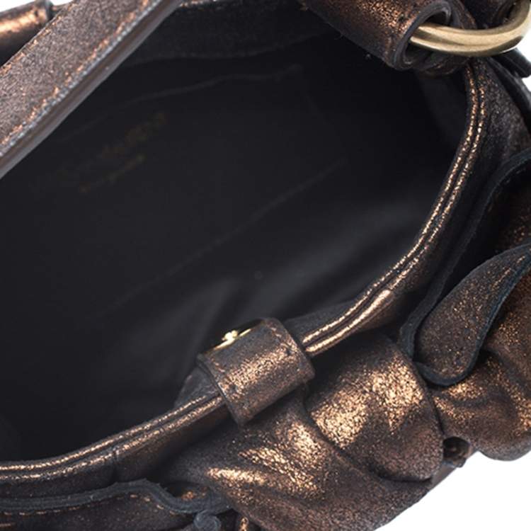 Pre Owned Yves Saint Laurent Metallic Bronze Leather Mini Sac Bow Shoulder Bag