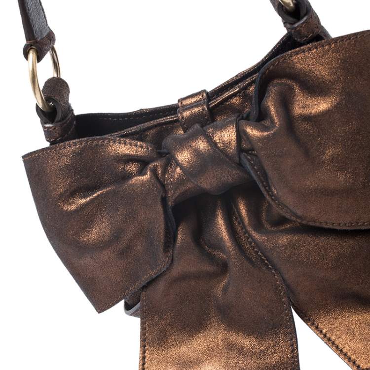 Pre Owned Yves Saint Laurent Metallic Bronze Leather Mini Sac Bow Shoulder Bag