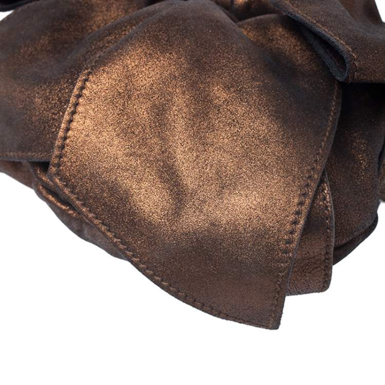 Pre Owned Yves Saint Laurent Metallic Bronze Leather Mini Sac Bow Shoulder Bag